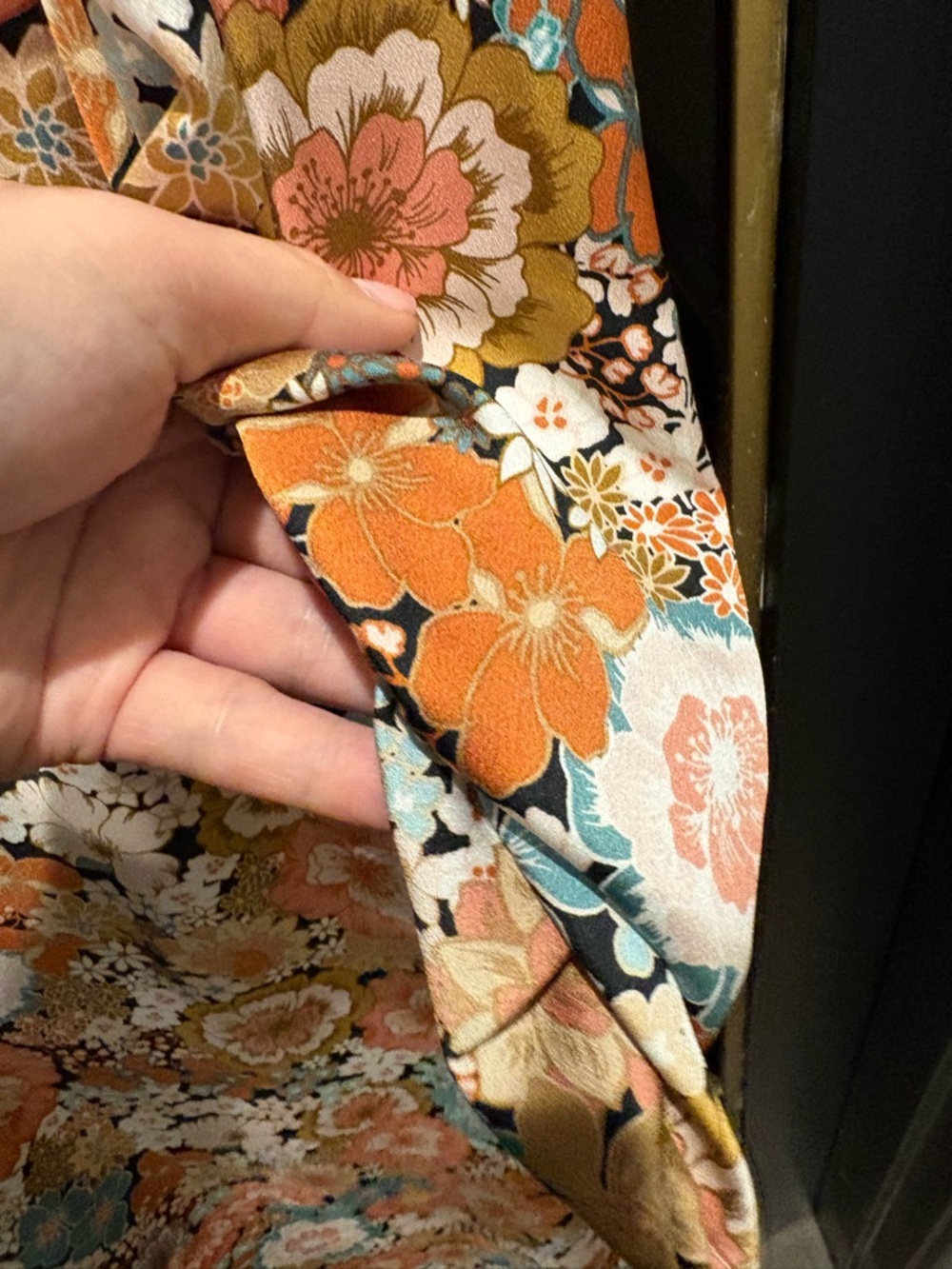 For Love & Lemons Peach s Aqua Floral Tie-Front Maxi Dress key hole puff sleeve - Picture 6 of 10